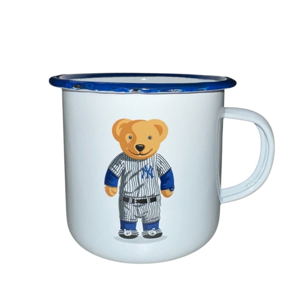 New York Yankees Steel Mug 12oz featuring a uniformed Teddy Bear